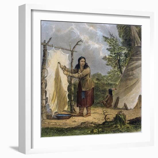 Indian Woman Dressing a Buffalo Skin-Seth Eastman-Framed Giclee Print