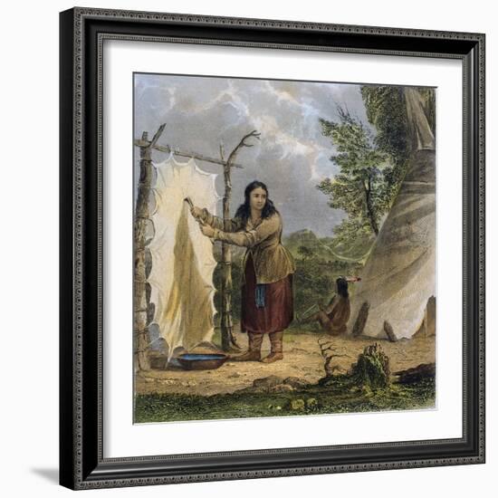 Indian Woman Dressing a Buffalo Skin-Seth Eastman-Framed Giclee Print