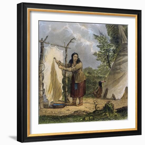 Indian Woman Dressing a Buffalo Skin-Seth Eastman-Framed Giclee Print