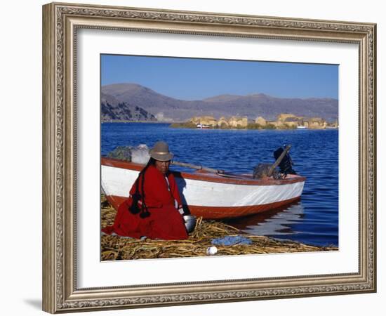 Indian Woman from the Uros or Floating Reed Islands of Lake Titicaca, Washes Her Pans in the Water -John Warburton-lee-Framed Photographic Print