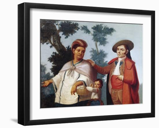 Indian Woman, Mixed Race Child and Spanish Man, Painting, Mexico, 18th Century-null-Framed Giclee Print