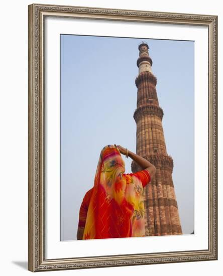 Indian Women at Qutb Minar (UNESCO World Heritage Site), Delhi, India-Keren Su-Framed Photographic Print