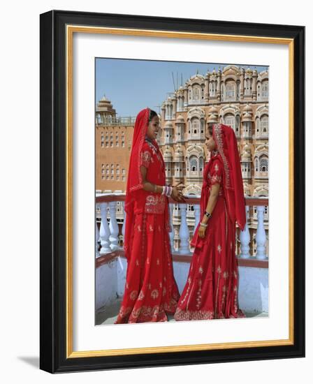 Indian women in color saris, Palace of the Wind, Jaipur, India-Adam Jones-Framed Photographic Print