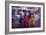 Indian women in colourful saris walk along streets-Charles Bowman-Framed Photographic Print