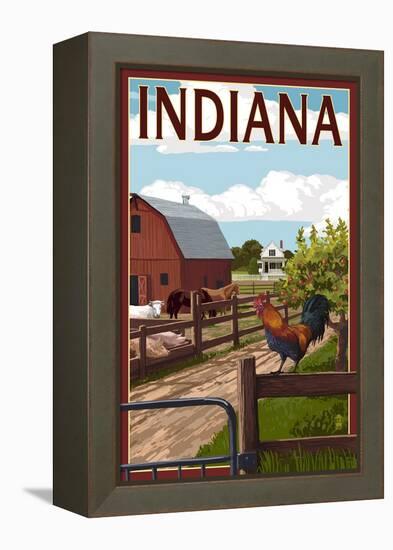 Indiana - Barnyard Scene-Lantern Press-Framed Stretched Canvas