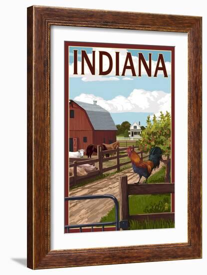 Indiana - Barnyard Scene-Lantern Press-Framed Art Print
