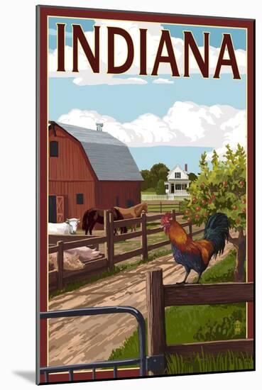 Indiana - Barnyard Scene-Lantern Press-Mounted Art Print