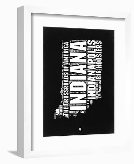 Indiana Black and White Map-NaxArt-Framed Art Print