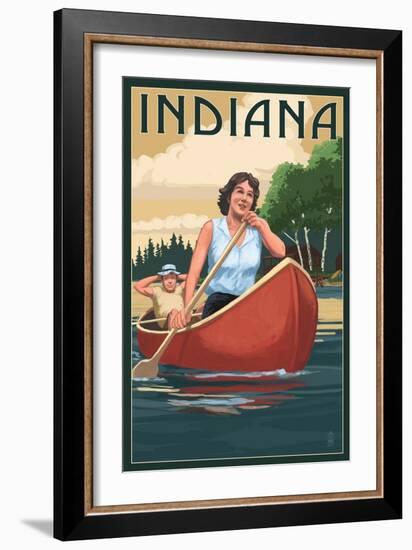 Indiana - Canoers on Lake-Lantern Press-Framed Art Print