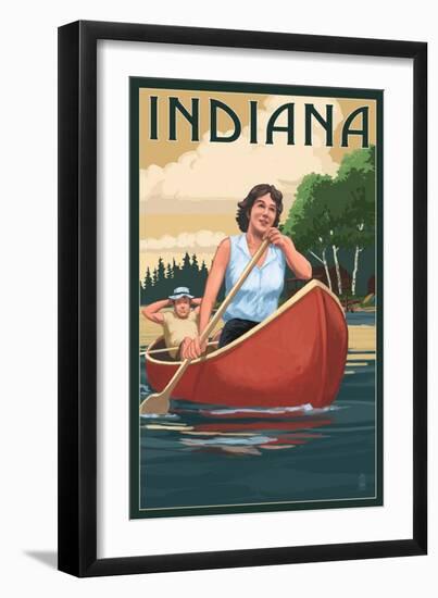 Indiana - Canoers on Lake-Lantern Press-Framed Art Print