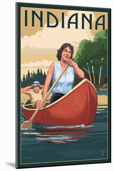 Indiana - Canoers on Lake-Lantern Press-Mounted Art Print