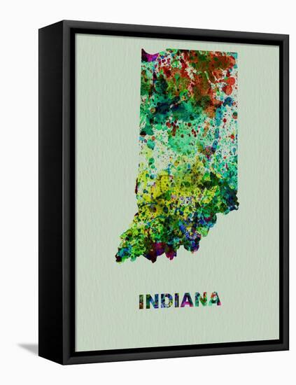 Indiana Color Splatter Map-NaxArt-Framed Stretched Canvas