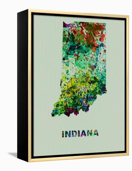 Indiana Color Splatter Map-NaxArt-Framed Stretched Canvas