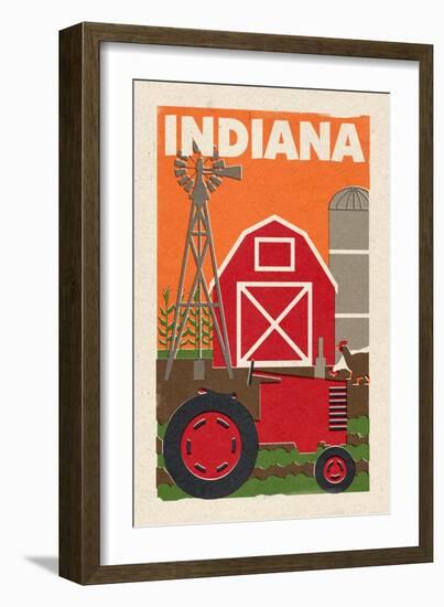 Indiana - Country - Woodblock-Lantern Press-Framed Art Print