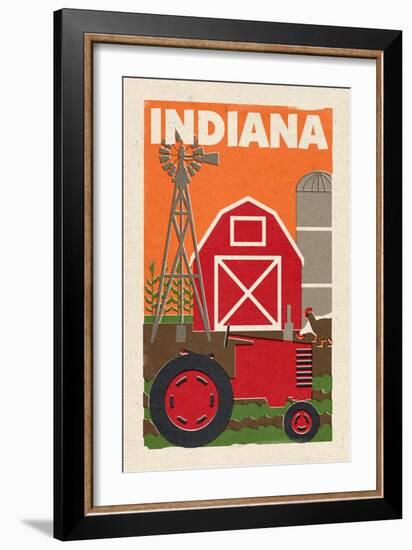 Indiana - Country - Woodblock-Lantern Press-Framed Art Print