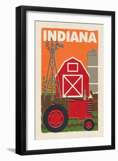 Indiana - Country - Woodblock-Lantern Press-Framed Art Print