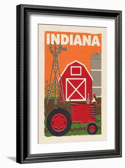 Indiana - Country - Woodblock-Lantern Press-Framed Art Print