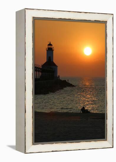 Indiana Dunes lighthouse at sunset, Indiana Dunes, Indiana, USA-Anna Miller-Framed Premier Image Canvas