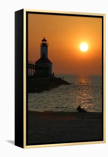 Indiana Dunes lighthouse at sunset, Indiana Dunes, Indiana, USA-Anna Miller-Framed Premier Image Canvas