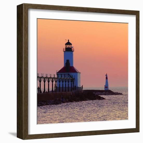 Indiana Dunes lighthouse at sunset, Indiana Dunes, Indiana, USA-Anna Miller-Framed Photographic Print