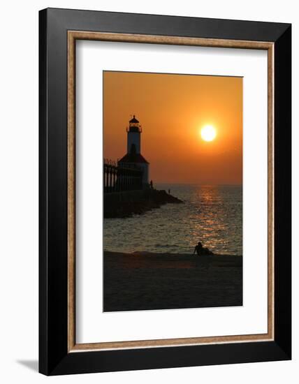 Indiana Dunes lighthouse at sunset, Indiana Dunes, Indiana, USA-Anna Miller-Framed Photographic Print