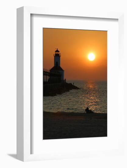 Indiana Dunes lighthouse at sunset, Indiana Dunes, Indiana, USA-Anna Miller-Framed Photographic Print