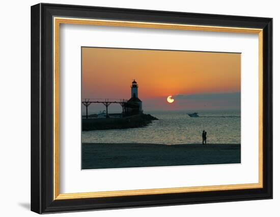 Indiana Dunes lighthouse at sunset, Indiana Dunes, Indiana, USA-Anna Miller-Framed Photographic Print