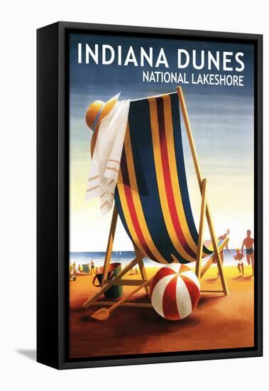 Indiana Dunes National Seashore, Indiana - Beach Chair and Ball-Lantern Press-Framed Stretched Canvas