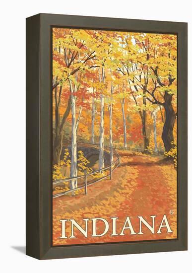 Indiana - Fall Colors-Lantern Press-Framed Stretched Canvas