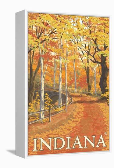 Indiana - Fall Colors-Lantern Press-Framed Stretched Canvas