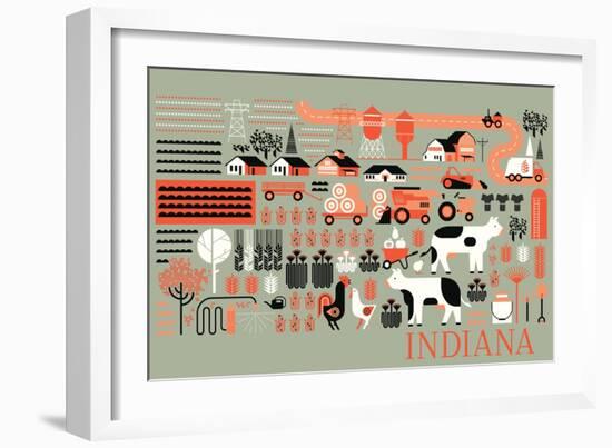 Indiana - Farm Folk Art-Lantern Press-Framed Art Print