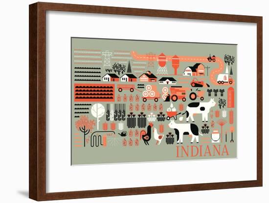 Indiana - Farm Folk Art-Lantern Press-Framed Art Print