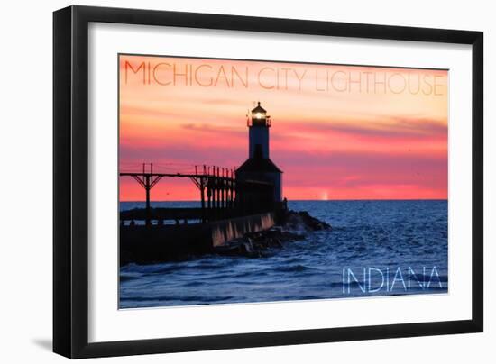 Indiana - Michigan City Lighthouse-Lantern Press-Framed Art Print