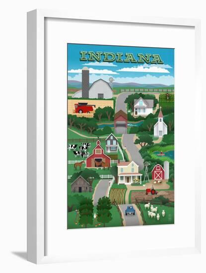 Indiana - Retro Countryside-Lantern Press-Framed Art Print