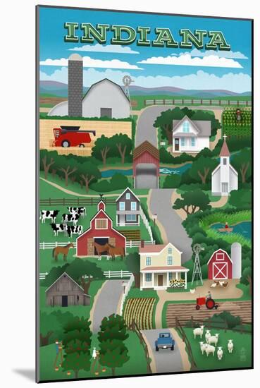 Indiana - Retro Countryside-Lantern Press-Mounted Art Print