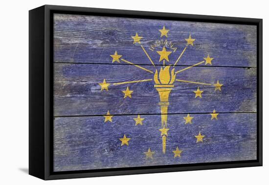 Indiana State Flag - Barnwood Painting-Lantern Press-Framed Stretched Canvas