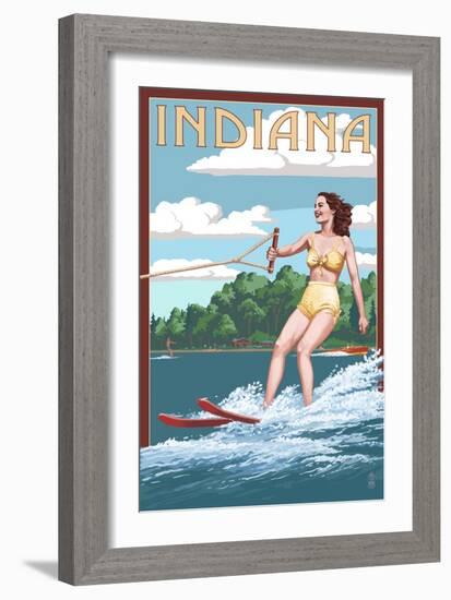 Indiana - Water Skier and Lake-Lantern Press-Framed Art Print