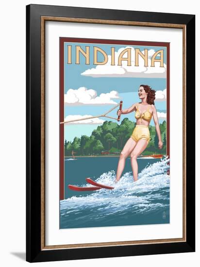 Indiana - Water Skier and Lake-Lantern Press-Framed Art Print