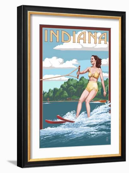 Indiana - Water Skier and Lake-Lantern Press-Framed Art Print