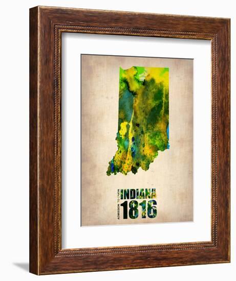 Indiana Watercolor Map-NaxArt-Framed Art Print