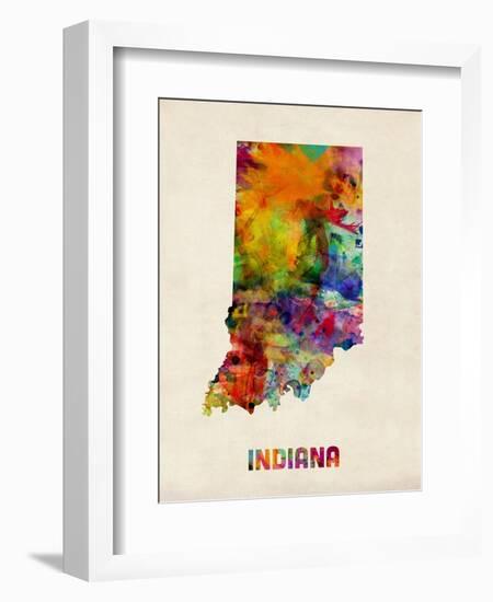 Indiana Watercolor Map-Michael Tompsett-Framed Art Print