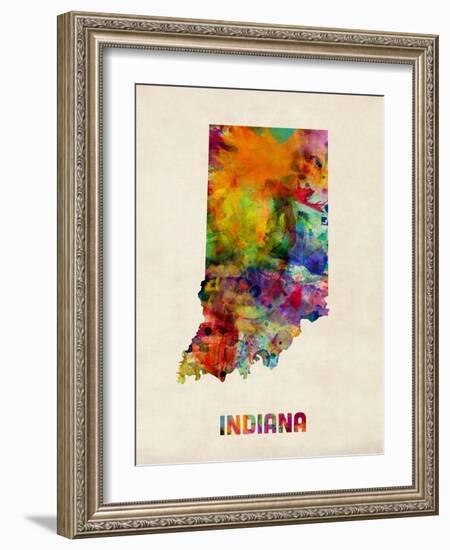 Indiana Watercolor Map-Michael Tompsett-Framed Art Print