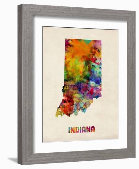 Indiana Watercolor Map-Michael Tompsett-Framed Art Print