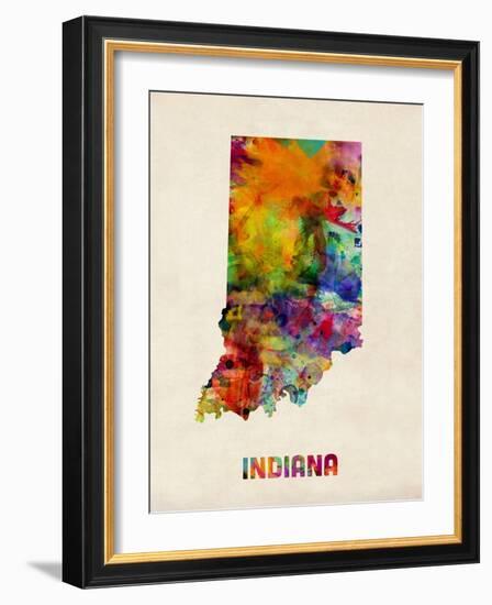 Indiana Watercolor Map-Michael Tompsett-Framed Art Print