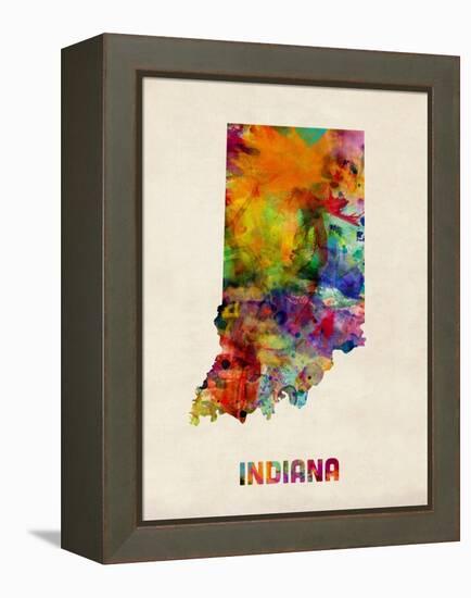 Indiana Watercolor Map-Michael Tompsett-Framed Stretched Canvas