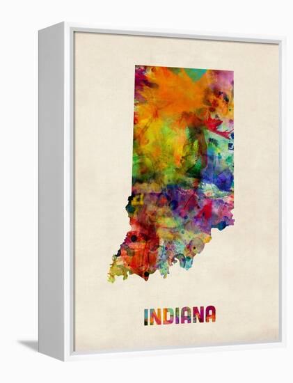 Indiana Watercolor Map-Michael Tompsett-Framed Stretched Canvas