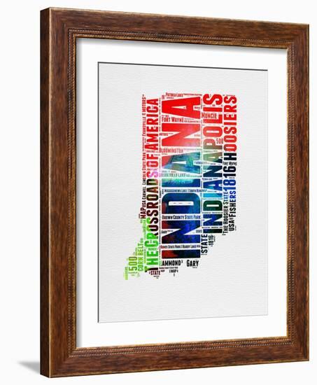 Indiana Watercolor Word Cloud-NaxArt-Framed Art Print