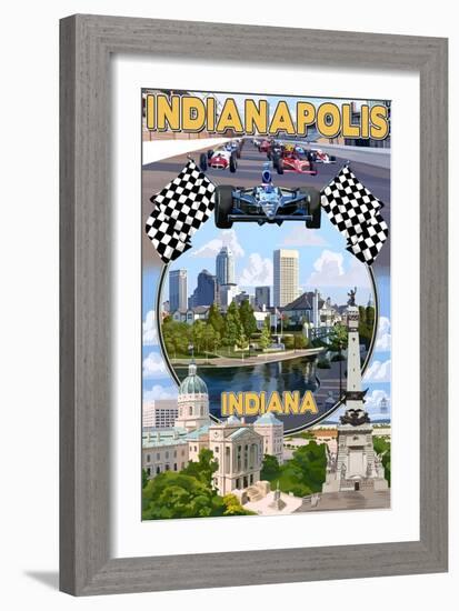 Indianapolis, Indiana - Montage Scenes-Lantern Press-Framed Art Print