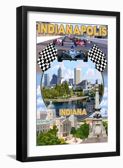 Indianapolis, Indiana - Montage Scenes-Lantern Press-Framed Art Print