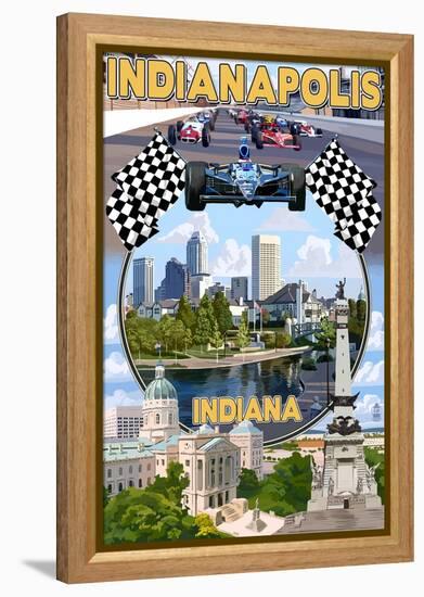 Indianapolis, Indiana - Montage Scenes-Lantern Press-Framed Stretched Canvas